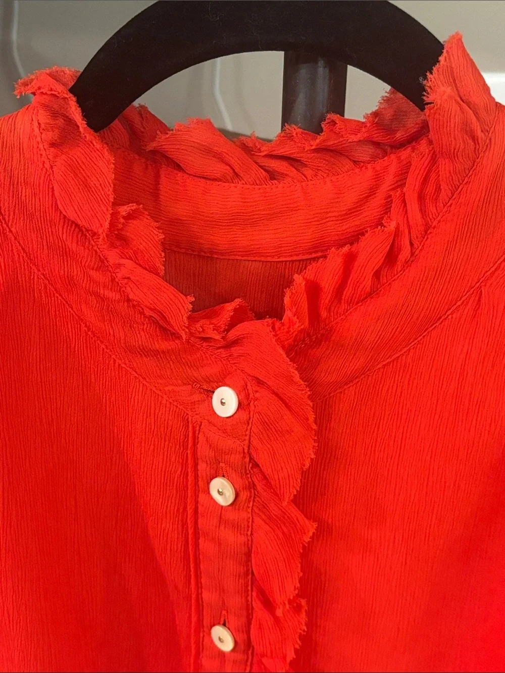 J. Crew 100% Silk Ruffle Trim Sleeveless Blouse Red Orange Size 6
